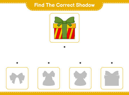 Find the correct shadow. Find and match the correct shadow of Box Gift. Educational children game, printable worksheet, vector illustrationのイラスト素材