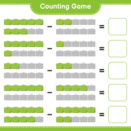 Counting game, count the number of Luggage and write the result. Educational children game, printable worksheet, vector illustrationのイラスト素材