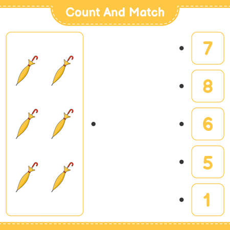 Count and match, count the number of Umbrella and match with the right numbers. Educational children game, printable worksheet, vector illustrationのイラスト素材