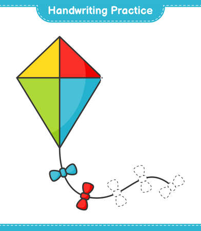 Handwriting practice. Tracing lines of Kite. Educational children game, printable worksheet, vector illustrationのイラスト素材