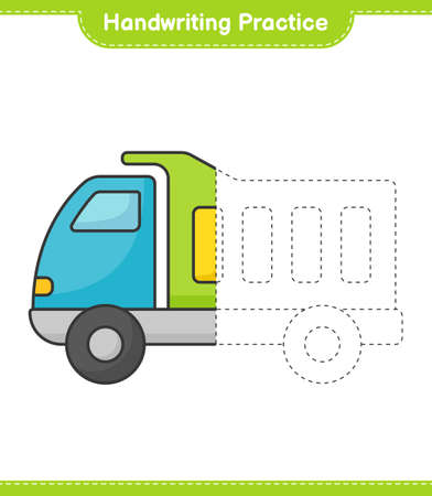 Handwriting practice. Tracing lines of Lorry. Educational children game, printable worksheet, vector illustrationのイラスト素材