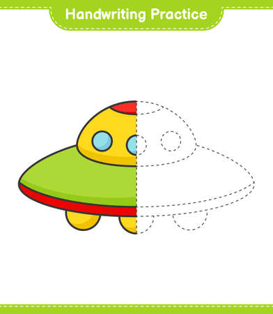 Handwriting practice. Tracing lines of Ufo. Educational children game, printable worksheet, vector illustrationのイラスト素材