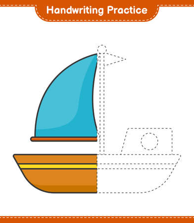 Handwriting practice. Tracing lines of Boat. Educational children game, printable worksheet, vector illustrationのイラスト素材