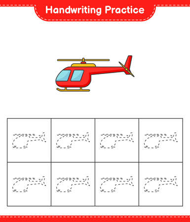 Handwriting practice. Tracing lines of Helicopter. Educational children game, printable worksheet, vector illustrationのイラスト素材