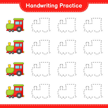 Handwriting practice. Tracing lines of Train. Educational children game, printable worksheet, vector illustrationのイラスト素材