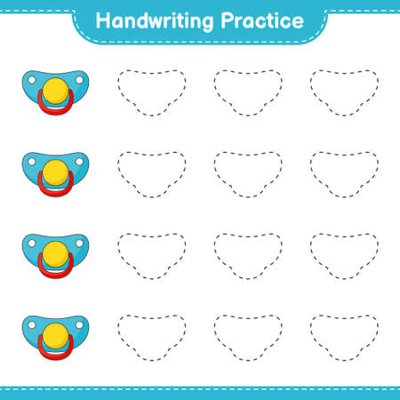 Handwriting practice. Tracing lines of Pacifier. Educational children game, printable worksheet, vector illustrationのイラスト素材