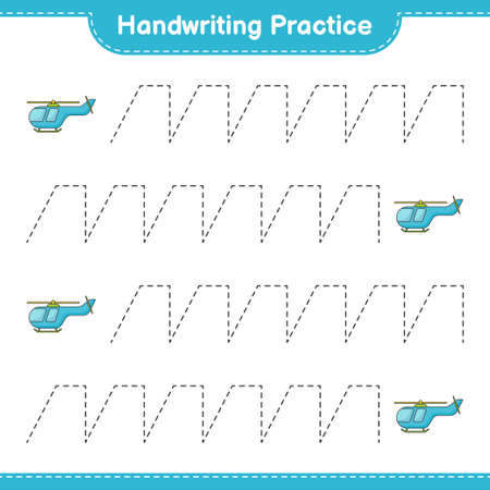 Handwriting practice. Tracing lines of Helicopter. Educational children game, printable worksheet, vector illustrationのイラスト素材