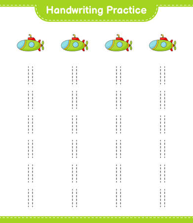 Handwriting practice. Tracing lines of Submarine. Educational children game, printable worksheet, vector illustrationのイラスト素材