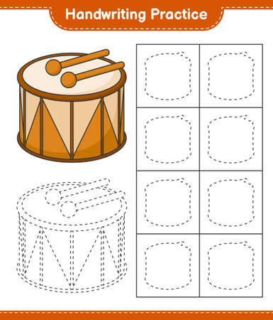 Handwriting practice. Tracing lines of Drum. Educational children game, printable worksheet, vector illustrationのイラスト素材