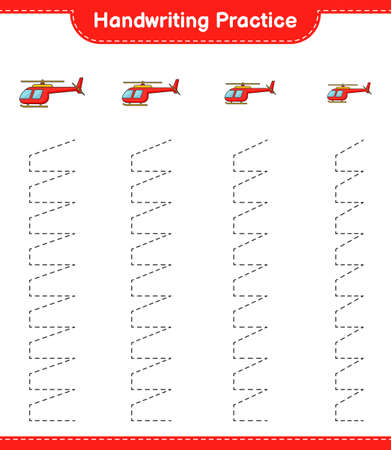 Handwriting practice. Tracing lines of Helicopter. Educational children game, printable worksheet, vector illustrationのイラスト素材