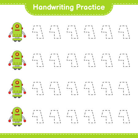 Handwriting practice. Tracing lines of Robot Character. Educational children game, printable worksheet, vector illustrationのイラスト素材