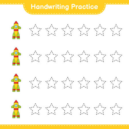 Handwriting practice. Tracing lines of Rocket. Educational children game, printable worksheet, vector illustrationのイラスト素材