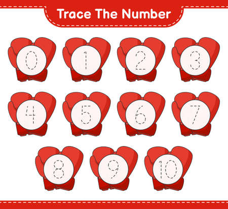 Trace the number. Tracing number with Boxing Gloves. Educational children game, printable worksheet, vector illustrationのイラスト素材