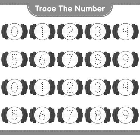 Trace the number. Tracing number with Dumbbell. Educational children game, printable worksheet, vector illustrationのイラスト素材