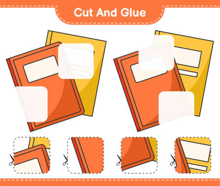 Cut and glue, cut parts of Book and glue them. Educational children game, printable worksheet, vector illustrationのイラスト素材