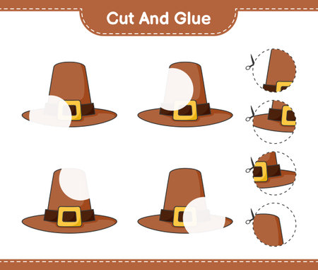 Cut and glue, cut parts of Hat and glue them. Educational children game, printable worksheet, vector illustrationのイラスト素材