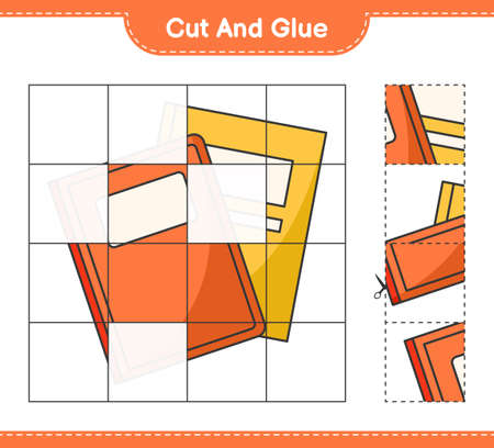 Cut and glue, cut parts of Book and glue them. Educational children game, printable worksheet, vector illustrationのイラスト素材