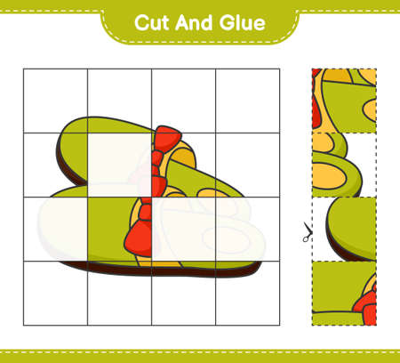 Cut and glue, cut parts of Slippers and glue them. Educational children game, printable worksheet, vector illustrationのイラスト素材