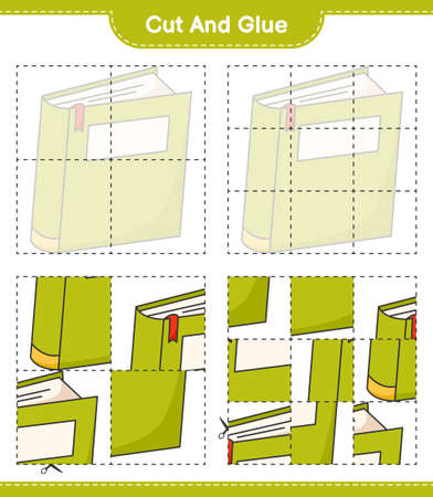 Cut and glue, cut parts of Book and glue them. Educational children game, printable worksheet, vector illustrationのイラスト素材