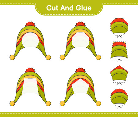 Cut and glue, cut parts of Hat and glue them. Educational children game, printable worksheet, vector illustrationのイラスト素材