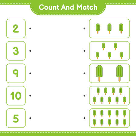Count and match, count the number of Ice Cream and match with the right numbers. Educational children game, printable worksheet, vector illustrationのイラスト素材