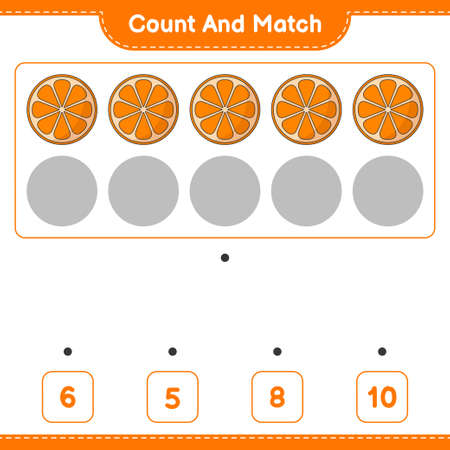 Count and match, count the number of Orange and match with the right numbers. Educational children game, printable worksheet, vector illustrationのイラスト素材