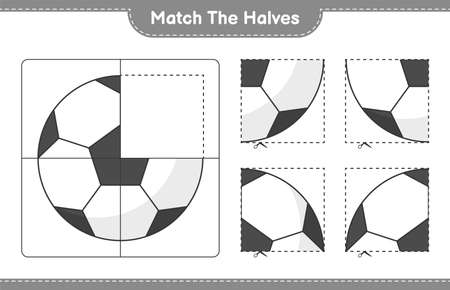 Match the halves. Match halves of Soccer Ball. Educational children game, printable worksheet, vector illustrationのイラスト素材
