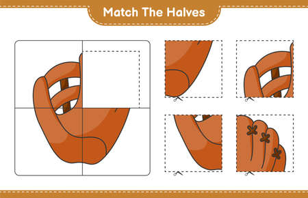 Match the halves. Match halves of Baseball Glove. Educational children game, printable worksheet, vector illustrationのイラスト素材