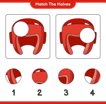 Match the halves. Match halves of Boxing Helmet. Educational children game, printable worksheet, vector illustrationのイラスト素材