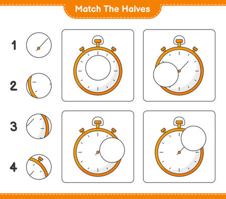 Match the halves. Match halves of Stopwatch. Educational children game, printable worksheet, vector illustrationのイラスト素材
