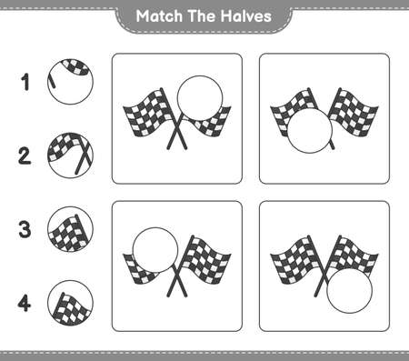 Match the halves. Match halves of Racing Flags. Educational children game, printable worksheet, vector illustrationのイラスト素材