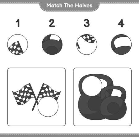 Match the halves. Match halves of Racing Flags and Dumbbell. Educational children game, printable worksheet, vector illustrationのイラスト素材