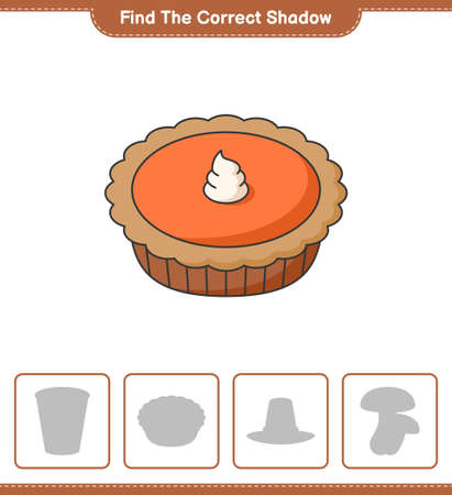 Find the correct shadow. Find and match the correct shadow of Pie. Educational children game, printable worksheet, vector illustrationのイラスト素材