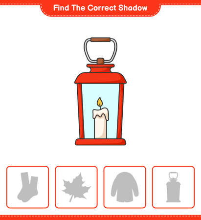 Find the correct shadow. Find and match the correct shadow of Lantern. Educational children game, printable worksheet, vector illustrationのイラスト素材