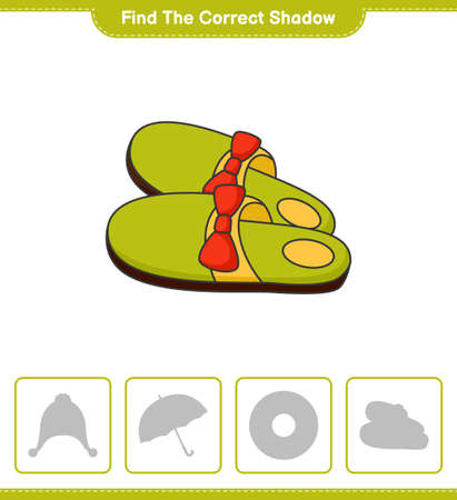Find the correct shadow. Find and match the correct shadow of Slippers. Educational children game, printable worksheet, vector illustrationのイラスト素材