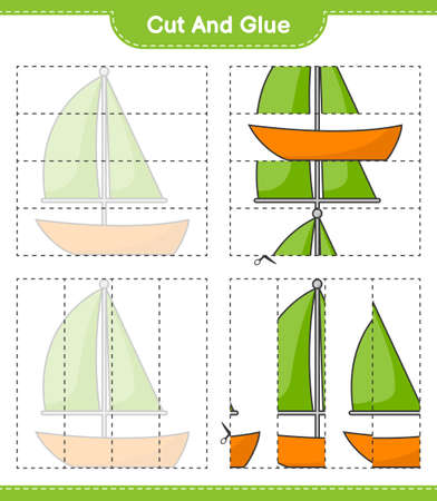 Cut and glue, cut parts of Sailboat and glue them. Educational children game, printable worksheet, vector illustrationのイラスト素材