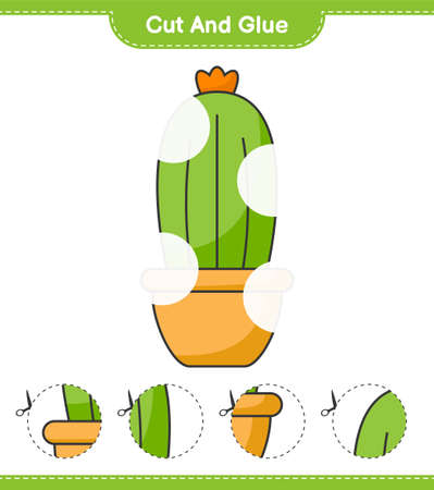 Cut and glue, cut parts of Cactus and glue them. Educational children game, printable worksheet, vector illustrationのイラスト素材