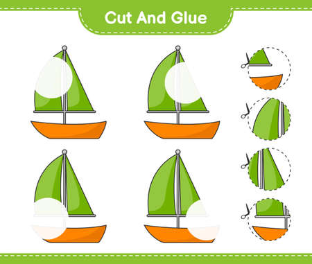 Cut and glue, cut parts of Sailboat and glue them. Educational children game, printable worksheet, vector illustrationのイラスト素材