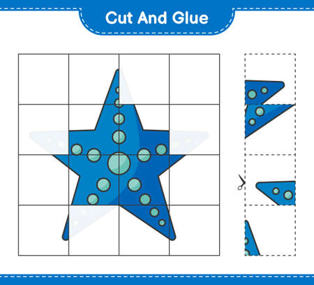 Cut and glue, cut parts of Starfish and glue them. Educational children game, printable worksheet, vector illustrationのイラスト素材