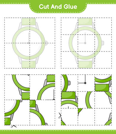 Cut and glue, cut parts of Watches and glue them. Educational children game, printable worksheet, vector illustrationのイラスト素材