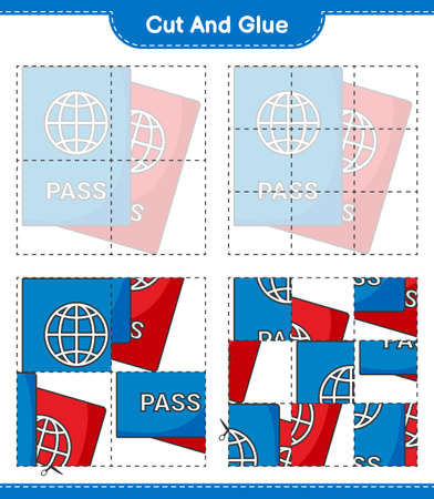 Cut and glue, cut parts of Passport and glue them. Educational children game, printable worksheet, vector illustrationのイラスト素材