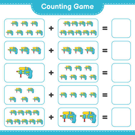 Count and match, count the number of Water Gun and match with the right numbers. Educational children game, printable worksheet, vector illustrationのイラスト素材