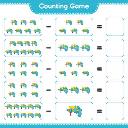 Count and match, count the number of Water Gun and match with the right numbers. Educational children game, printable worksheet, vector illustrationのイラスト素材