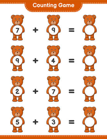 Count and match, count the number of Teddy Bear and match with the right numbers. Educational children game, printable worksheet, vector illustrationのイラスト素材