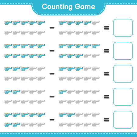Count and match, count the number of Helicopter and match with the right numbers. Educational children game, printable worksheet, vector illustrationのイラスト素材