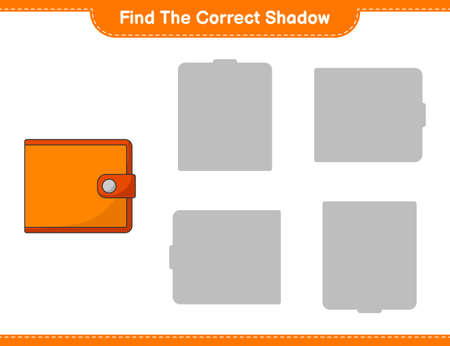 Find the correct shadow. Find and match the correct shadow of Wallet. Educational children game, printable worksheet, vector illustrationのイラスト素材