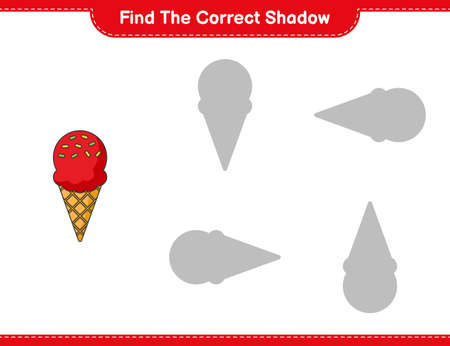 Find the correct shadow. Find and match the correct shadow of Ice Cream. Educational children game, printable worksheet, vector illustrationのイラスト素材