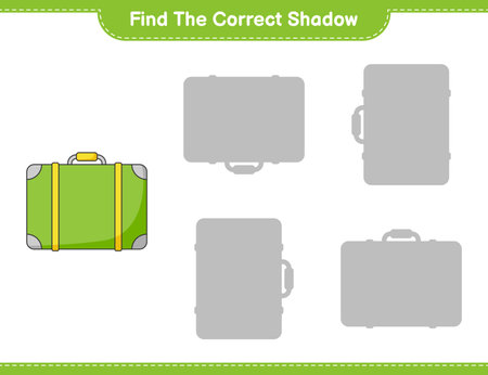 Find the correct shadow. Find and match the correct shadow of Luggage. Educational children game, printable worksheet, vector illustrationのイラスト素材