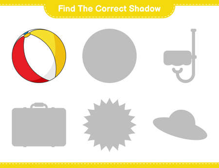 Find the correct shadow. Find and match the correct shadow of Beach Ball. Educational children game, printable worksheet, vector illustrationのイラスト素材