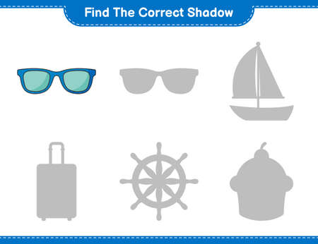 Find the correct shadow. Find and match the correct shadow of Sunglasses. Educational children game, printable worksheet, vector illustrationのイラスト素材